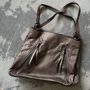 NEW Vince Camuto silver pewter pebbled real leather handbag shoulder bag purse